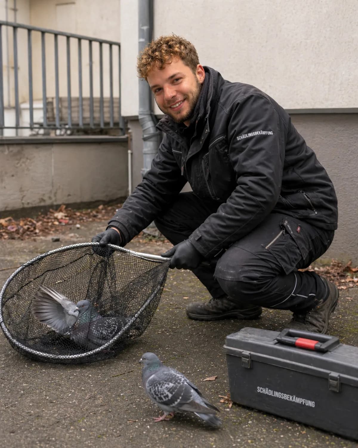 Taubenfang mit Kescher